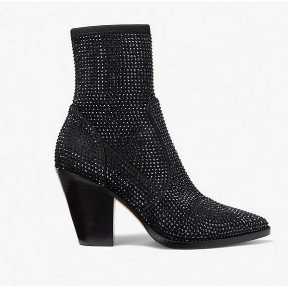 Michael Kors Dover Embellished Scuba Boot Rhinestone Pointed Toe Heels SZ 8 NWOT